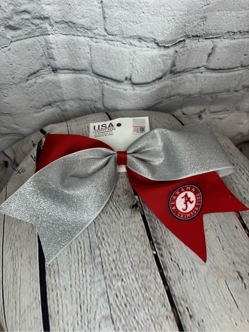 Hair tie large Alabama crimson tide Red & Silver Cheer Bow